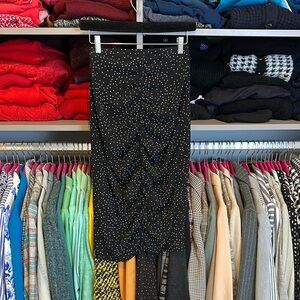 Zara black/white polka dot back slit ruched front elastic waistband skirt size S